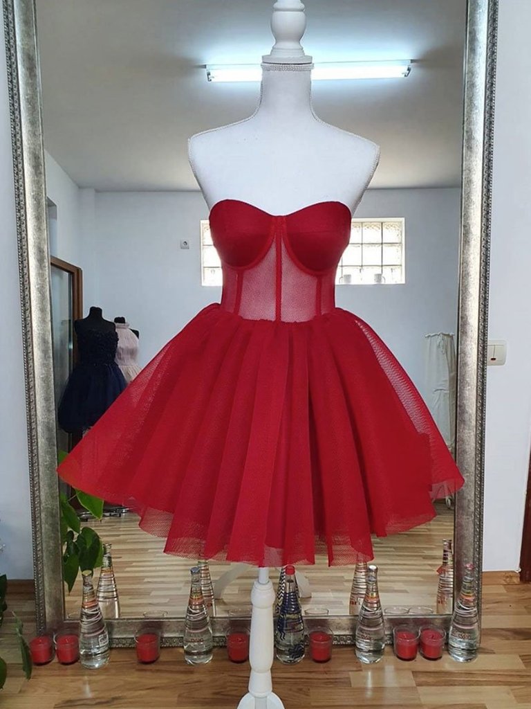 Sweetheart Neck Short Red Prom Dresses, Short Red Formal Graduation Homecoming Dresses,pl4153
