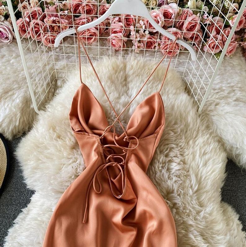 Rare Peach Orange Dress. Long Backless Dress Women. Dresses For