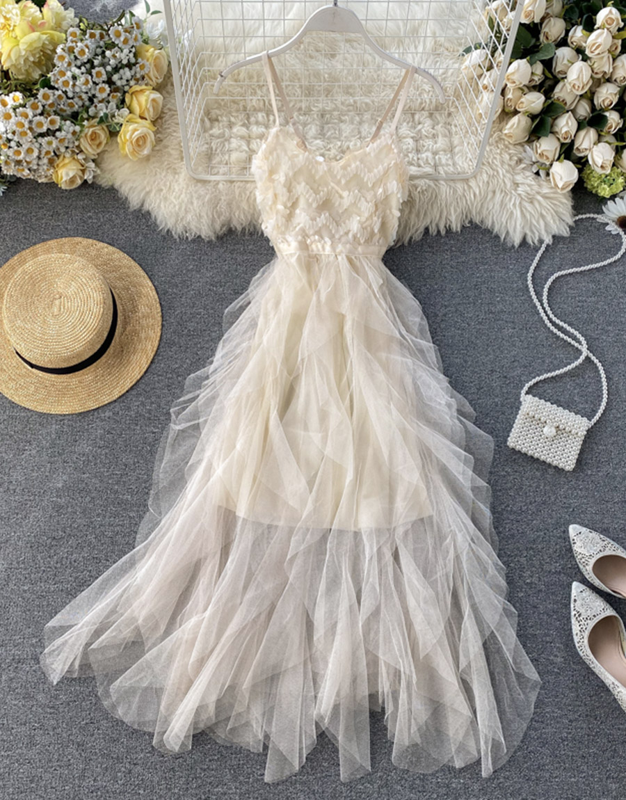 Champagne Tulle Sequins Dress Summer Dress,pl4218