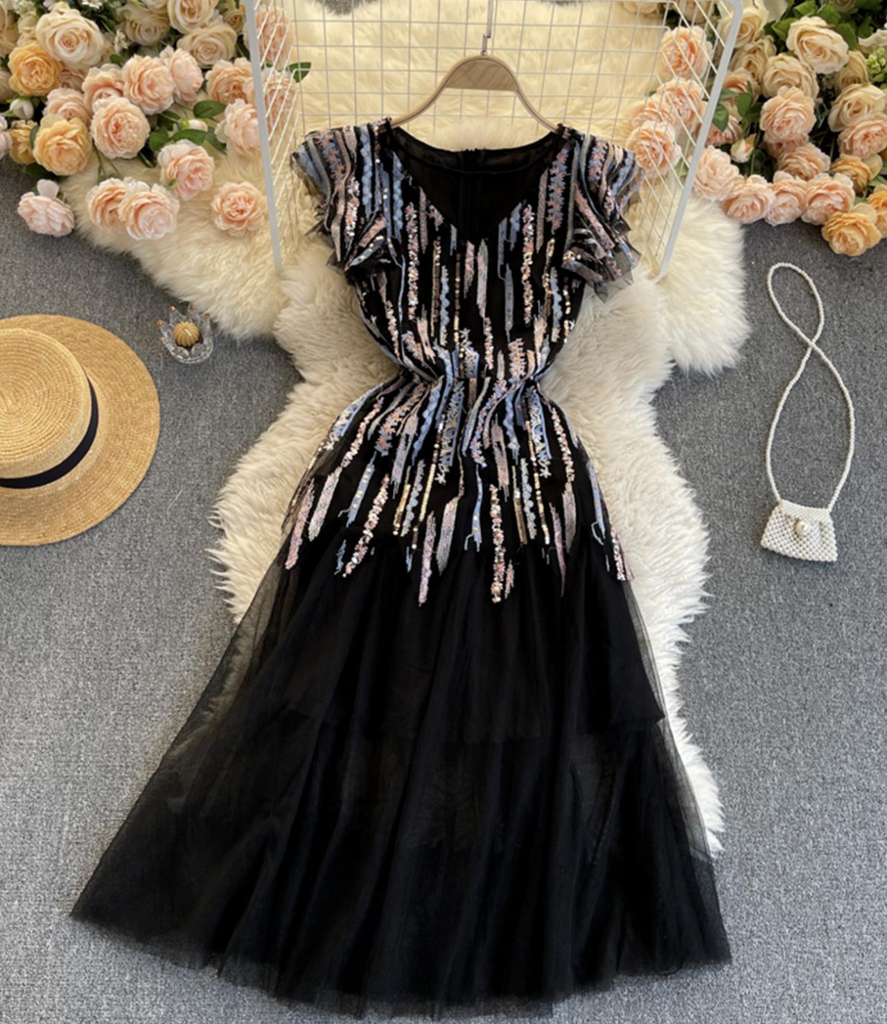 Black A Line Short Dress Fashion Dress,pl4219