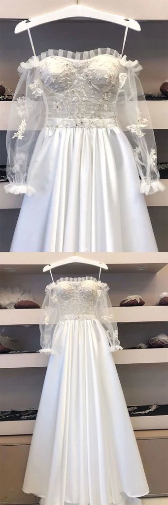 White Lace Satin Long Prom Dress Lace Satin Evening Dress,pl4323