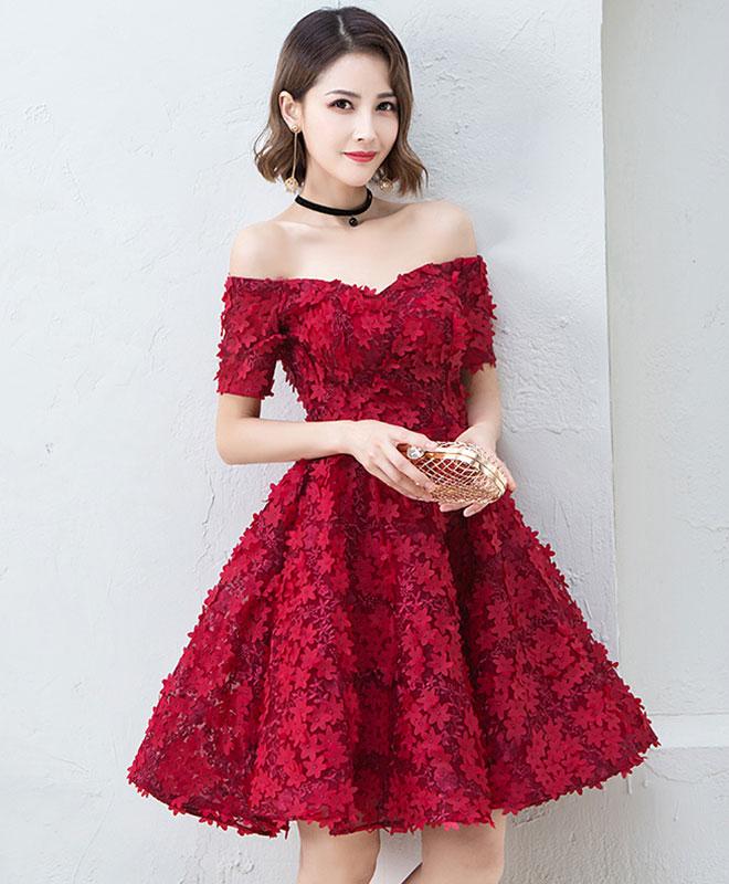 Cute Burgundy Short Prom Dress, Evening Dress,pl4418
