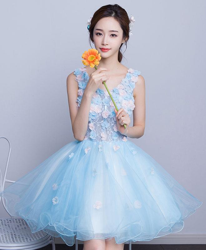 Cute V Neck Tulle Short Prom Dress, Homecoming Dress,pl4428
