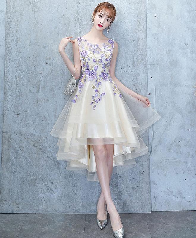 Light Champagne Tulle Lace Short Prom Dress, Lace Homecoming Dress,pl4462