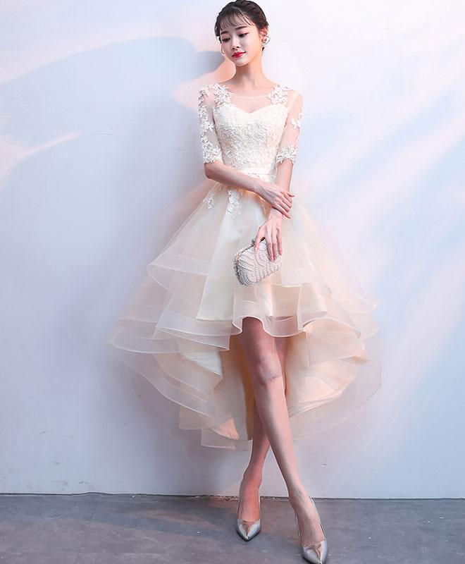 Champagne Tulle Lace Prom Dress, Champagne Homecoming Dress,pl4465