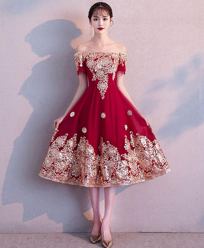 Burgundy Lace Short Prom Dress, Burgundy Lace Bridesmaid Dress,pl4503