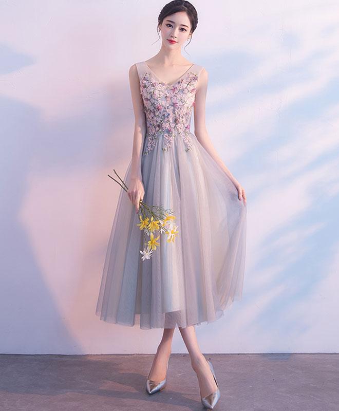 Cute V Neck Lace Applique Prom Dress, Evening Dress,pl4517