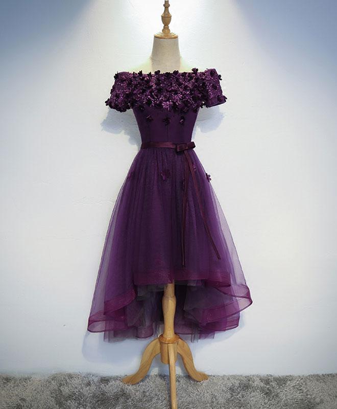 Cute Purple High Low Prom Dress, Purple Evening Dress,pl4549