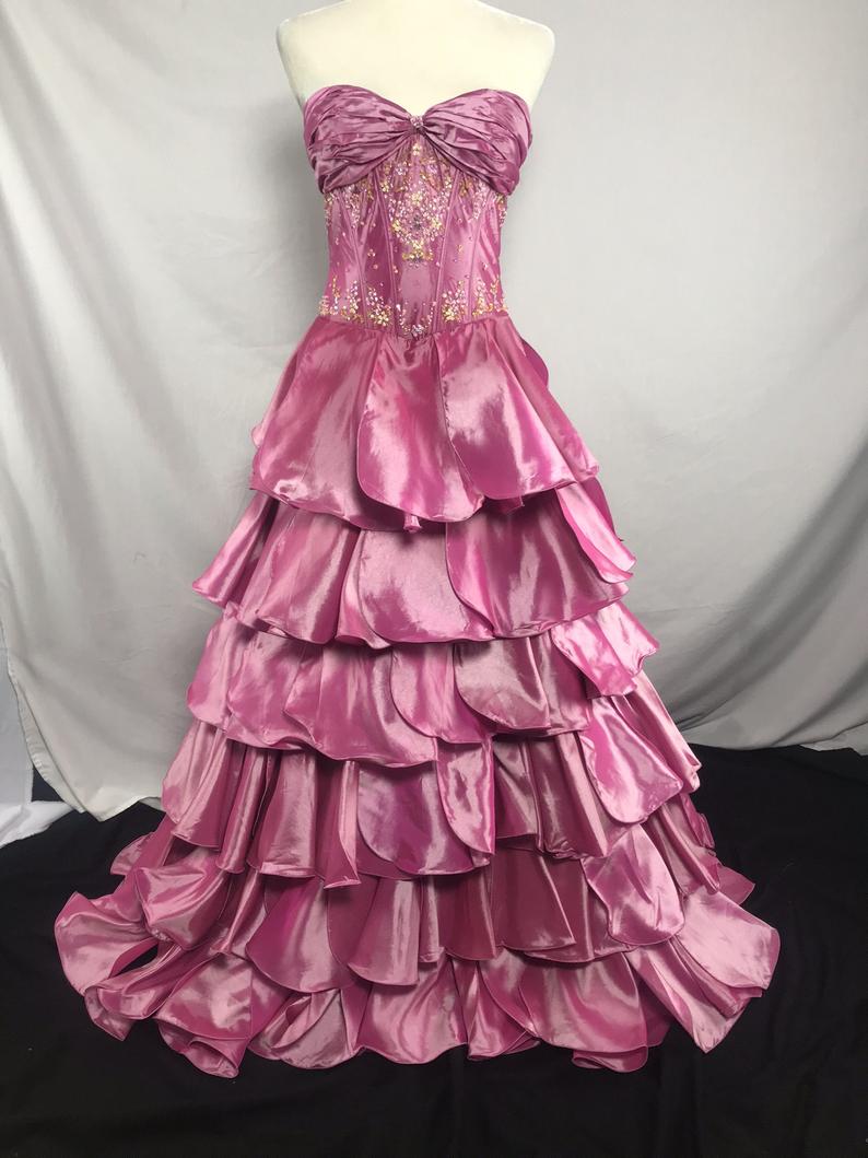 Dark Pink Petal Ball Gown Dress Formal Prom,pl4725