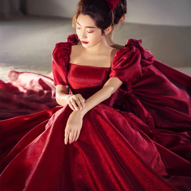 French Satin Red Dress, Style, Princess Ball Gown Dress,custom Made,pl4749