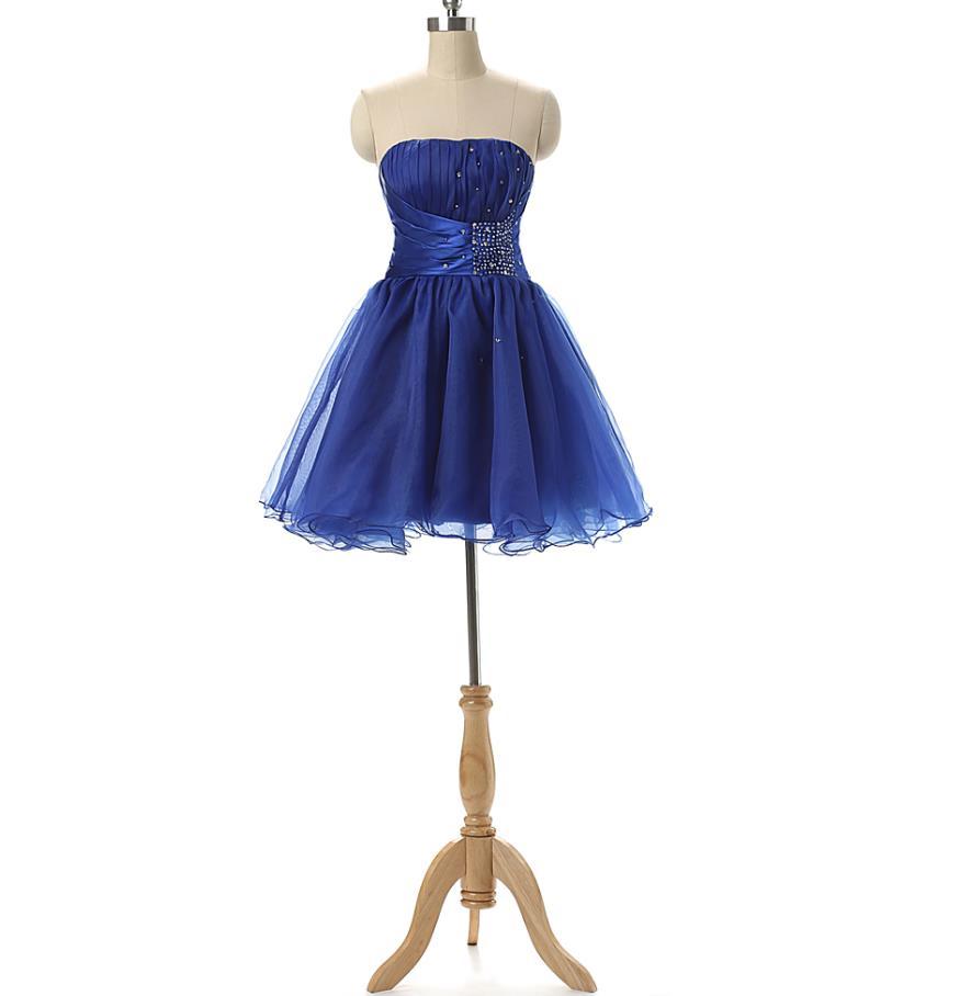 Short Graduation / Homecoming Club Party Dresses 2016 Strapless Pleats Beaded Royal Blue Teens Formal Occasion Dress ,pl4763