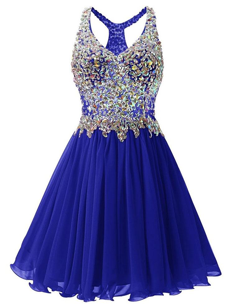 V Neck Short Sparkle Homecoming Dresses With Beads Knee Length Junior Graduation Dress,pl4767