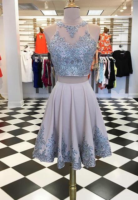 Two Pieces Short Prom Dresses With Appliques And Beading,homecoming Dress,dance Dresses,pl4892