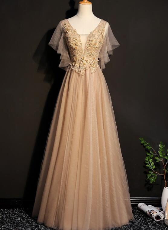 Champagne Tulle Long Bridesmaid Dress, Long Formal Gown 2022,pl4962