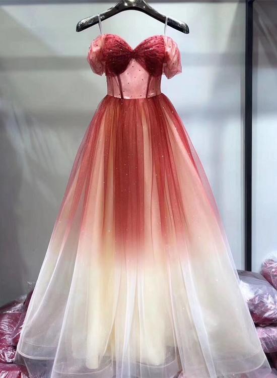 Beautiful Gradient Long Tulle Sweetheart Party Dress Lovely Formal