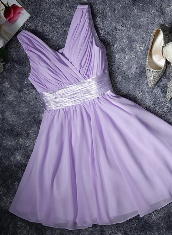 Chiffon Short V-neckline Lace-up Back Bridesmaid Dress, Simple Bridesmaid Dresses,pl4504