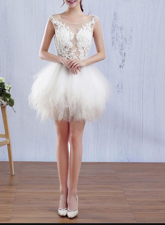 Charming White Mini Tulle And Lace Homecoming Dresses, White Formal Dresses, Lovely Party Dresses ,pl4507