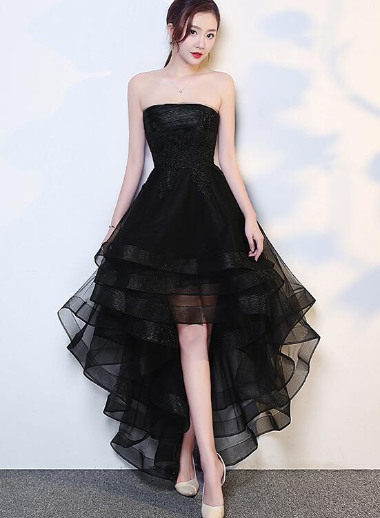 Black High Low Tulle And Applique Fashion Homecoming Dresses, Black Party Dress, Tulle Party Dress,pl4512