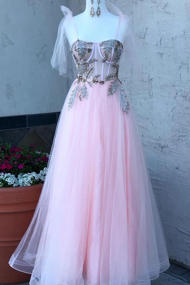 Tulle Long Prom Dresses With Beading,popular Formal Dresses,pl4530