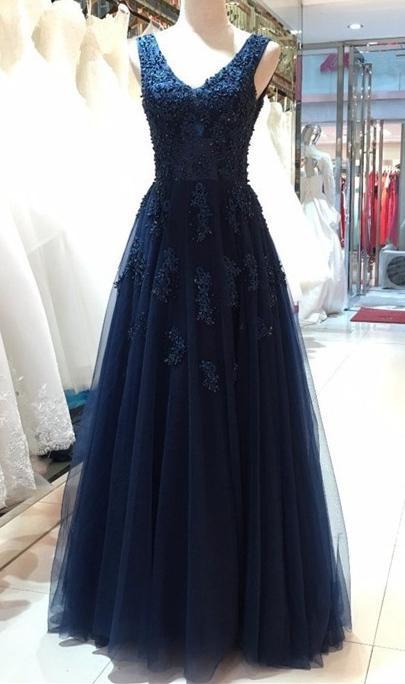 Navy Prom Dress For Teens, Special Occasion Dress, Evening Dress, Dance Dresses, Graduation School Party Gown,pl4554