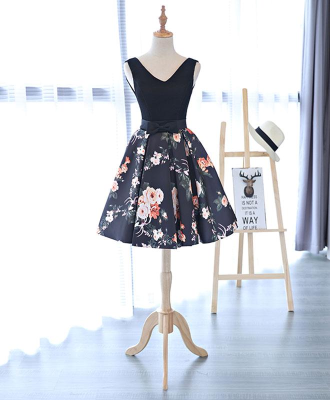 Cute V Neck Floral Pattern Short Prom Dress, Homecoming Dress,pl4623
