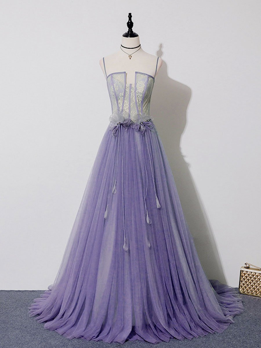 Green Tulle Lace Long Evening Prom Dress, Green Tulle Evening Dress, 3