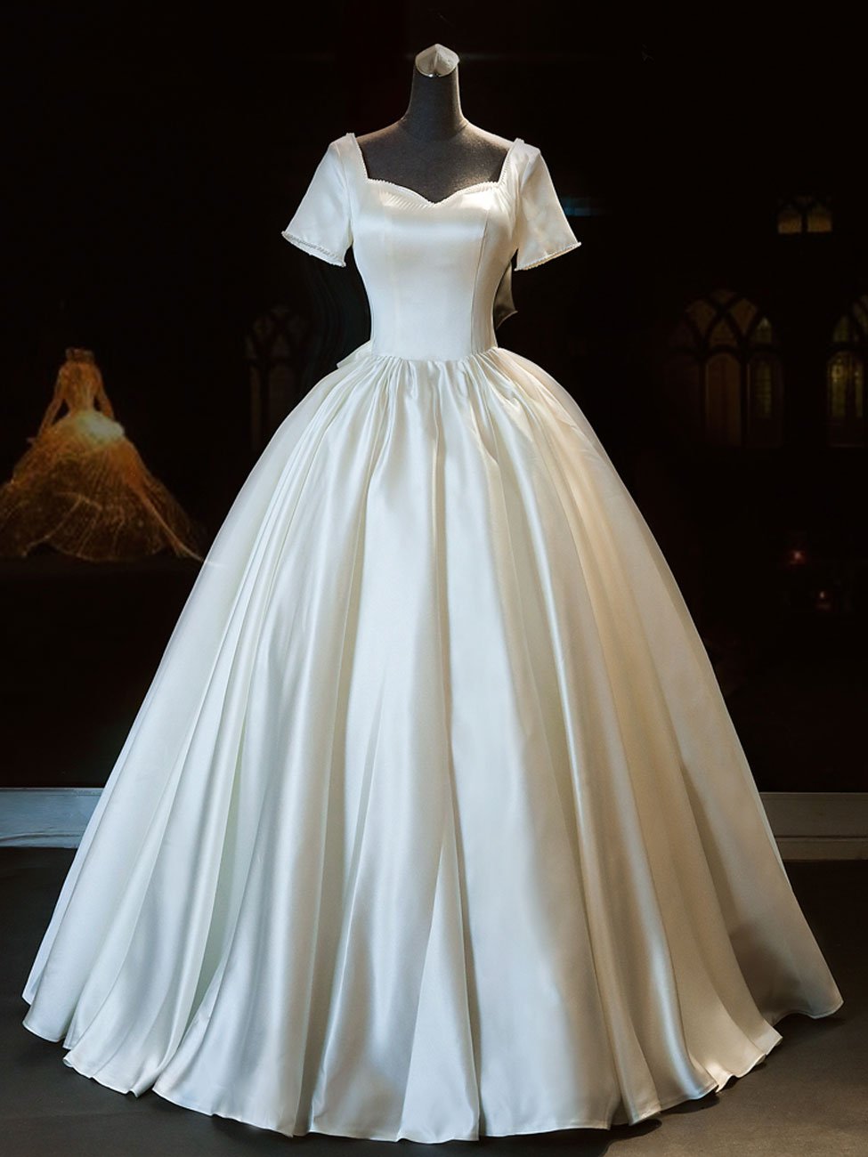 White Sweetheart Satin Long Bridal Dress White Wedding Dress,pl4643