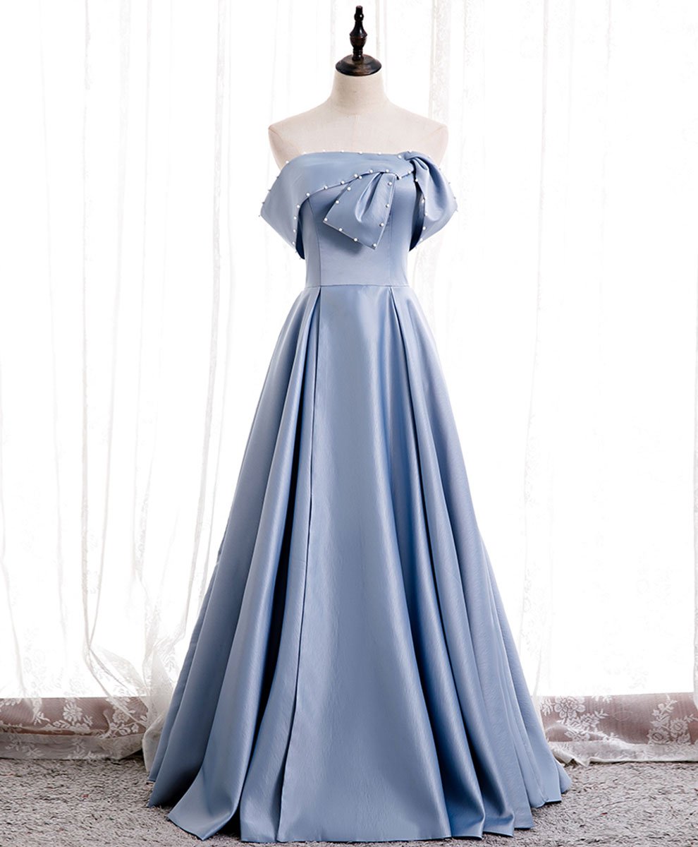 Simple Blue Off Shoulder Satin Long Prom Dress Blue Bridesmaid Dress,pl4657