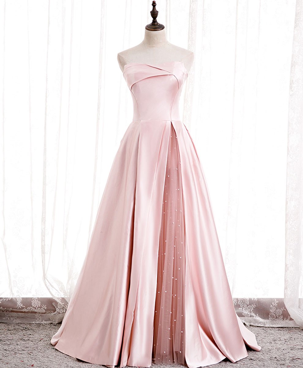 Simple Pink Satin Long Prom Dress Pink Bridesmaid Dress,pl4658