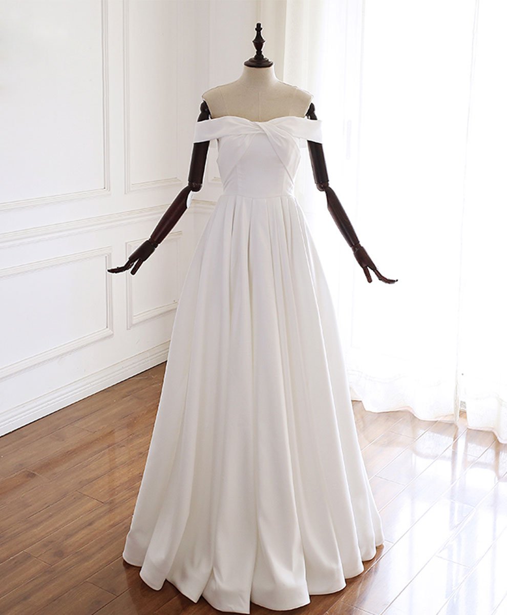 Simple White Off Shoulder Long Prom Dress White Evening Dress,pl4669