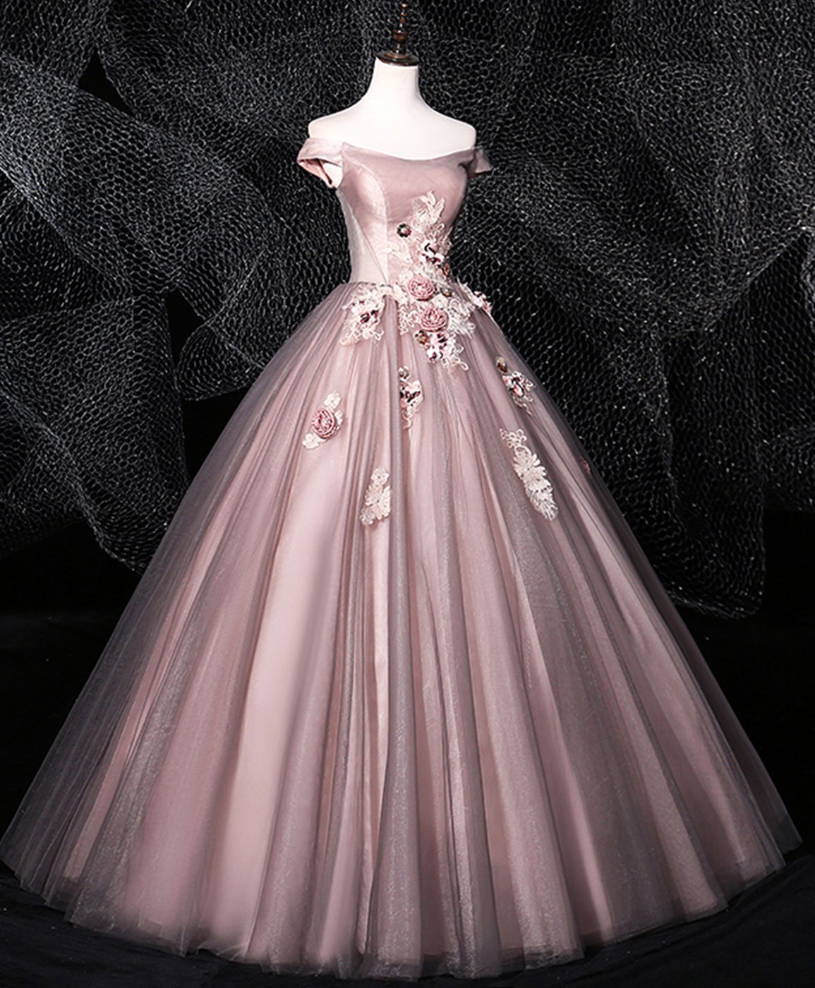 Pink tulle lace long prom dress, pink evening dress, formal dress,DS4106 main image 0