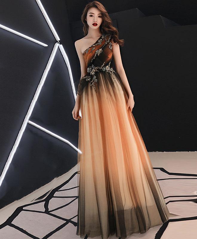 Unique Chiffon Lace One Shoulder Long Prom Dress, Evening Dress,pl4712