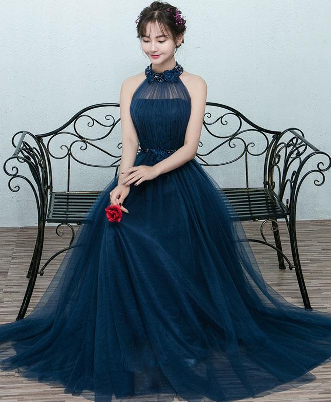 Simple Blue Tulle Long Prom Dress, Blue Tulle Bridesmaid Dress,pl4779