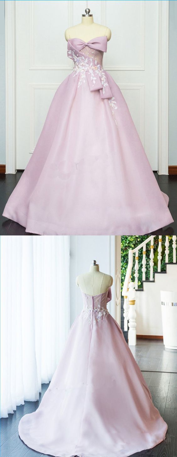 Pink Satin A-line Simple Long Sweet 16 Prom Dress, Long Evening Dress With Bowknot,pl4883