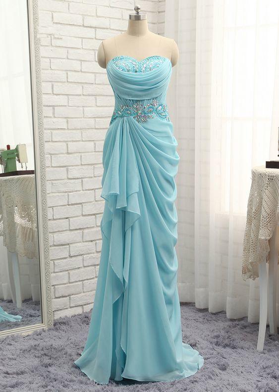 Sexy Prom Dresses Mermaid Sweetheart Turquoise Chiffon Crystals Bead Slit Prom Gown,pl4893