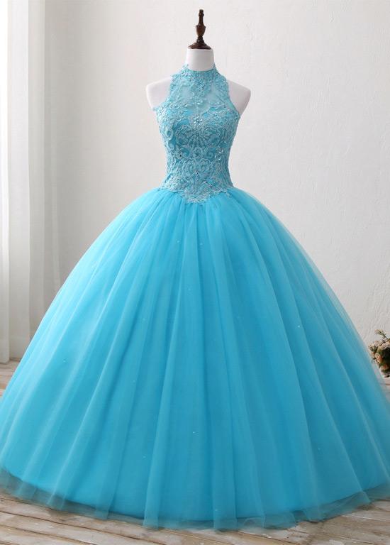 A-line/princess Tulle Appliques Lace Prom Dresses With Beading,pl5149