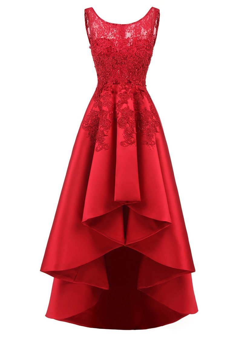 A-line/princess Asymmetrical Lace Scoop Neck Short Prom Dresses,pl5152