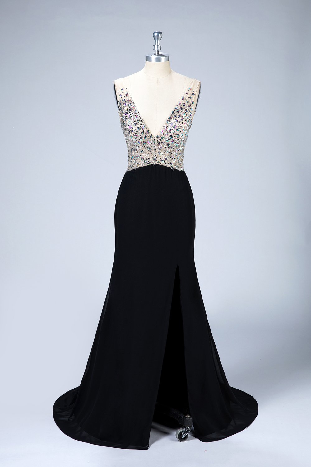Deep V-neck Sleeveless Prom Dresses,pl5179