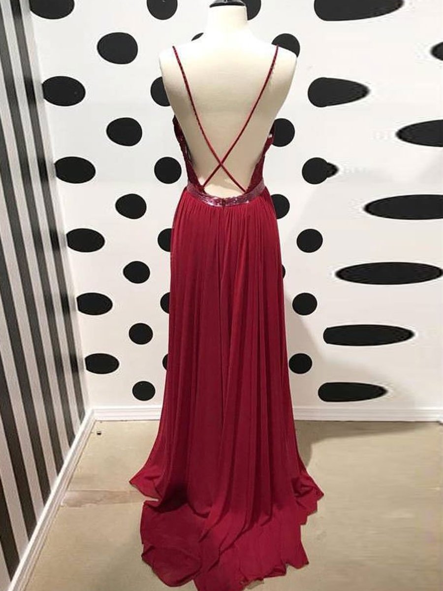 A-line V Neck Burgundy Tulle Long Prom Dresses Burgundy Formal Evening Gowns main image 1
