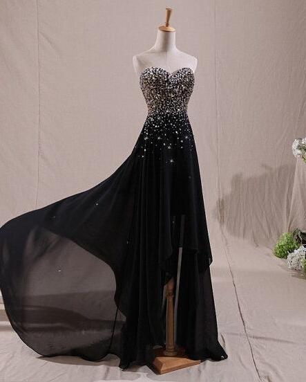 Sequins Black High Low Party Dress