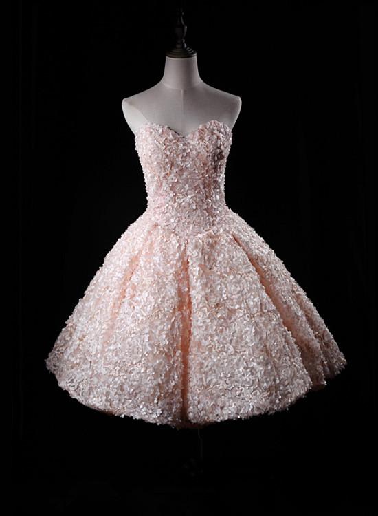 Pink Sweetheart Lace Short Party Dresses, Cute Lace Homecoming Dress Prom Dresses.pl5258