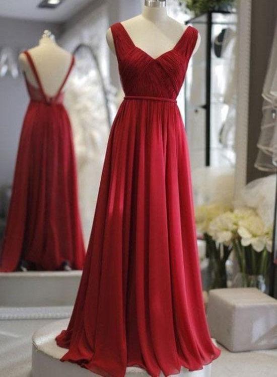 Wine Red Chiffon Long Floor Length Party Dress, A-line Bridesmaid Dress Prom Dress,pl5309