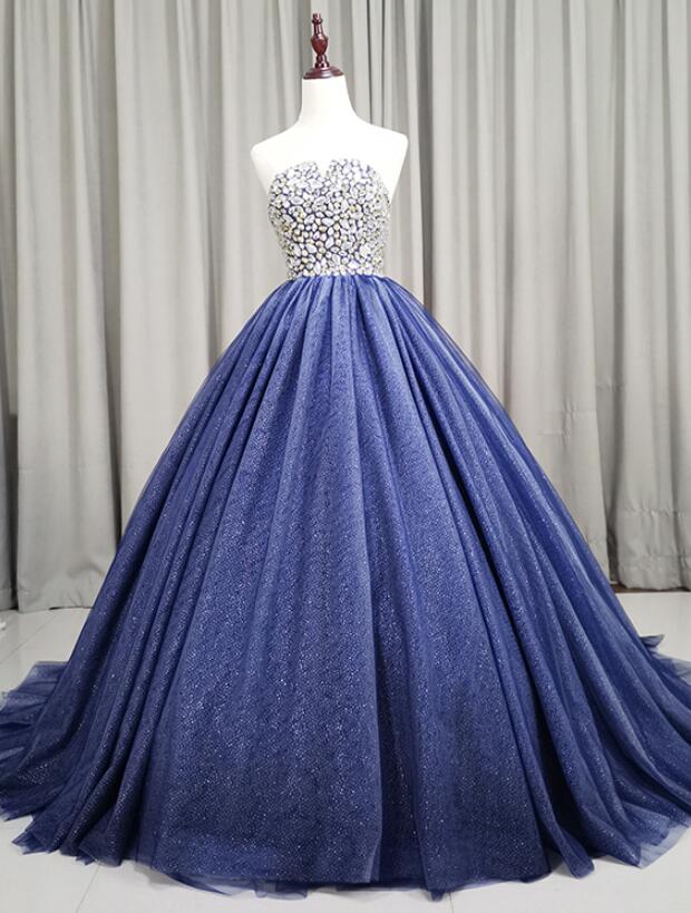Gorgeous Blue Ball Gown Sweet 16 Party Dress, Blue Handmade Formal Gown,pl5331