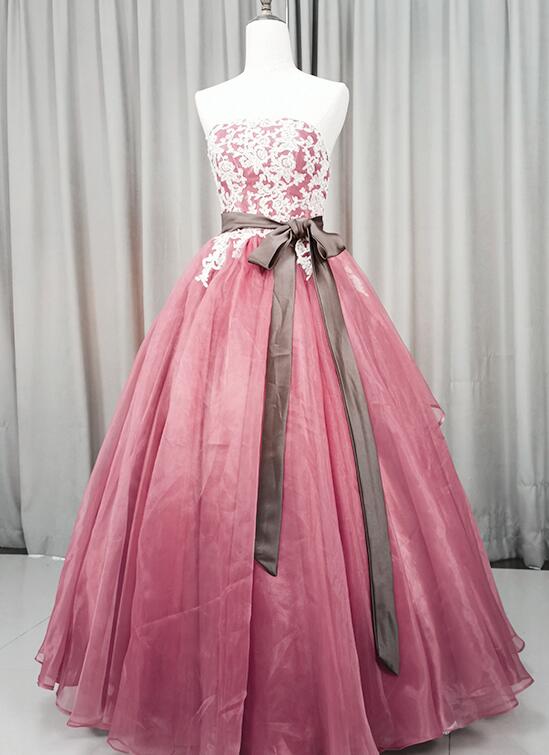Gorgeous Dark Pink Organza With Lace Formal Gown, Quinceanera Dress.pl5334