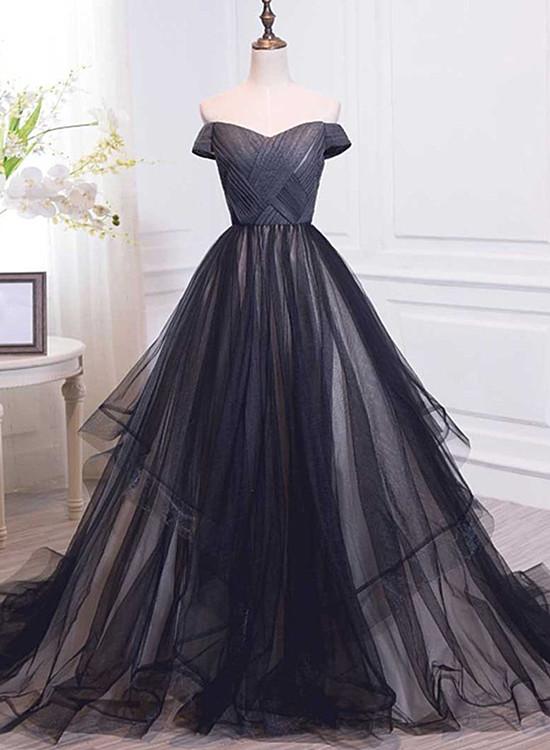 Beautiful Black And Champagne Long Off Shoulder Party Dress, Evening 