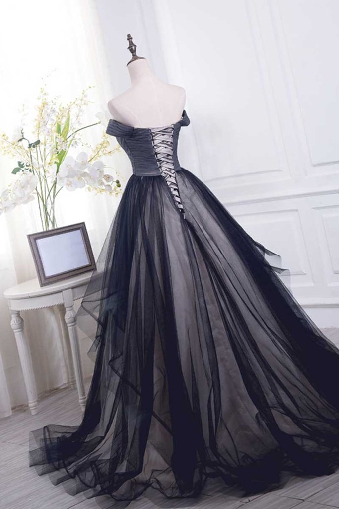 Beautiful Black And Champagne Long Off Shoulder Party Dress, Evening ...