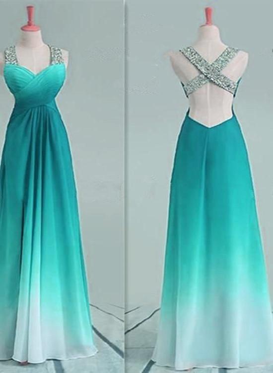 Simple Sweetheart Sequins Gradient Long Party Dress, Cross Back Prom Dress ,pl5372