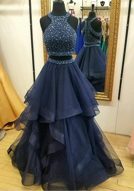 Two Pieces Prom Dress, Evening Dress ,winter Formal Dress, Pageant