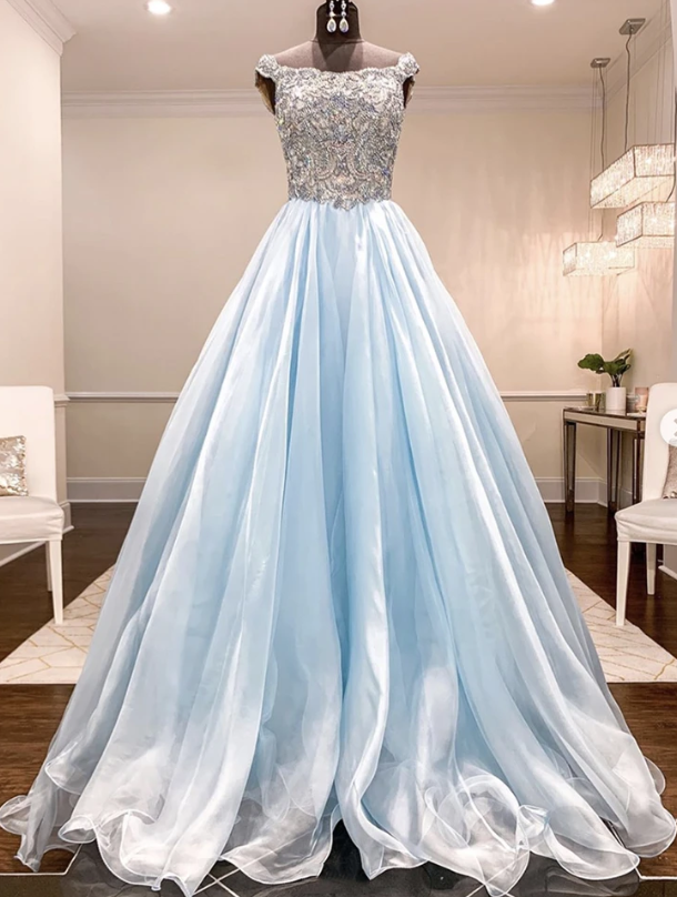 Blue Chiffon Beads Long Prom Gown,pl5428
