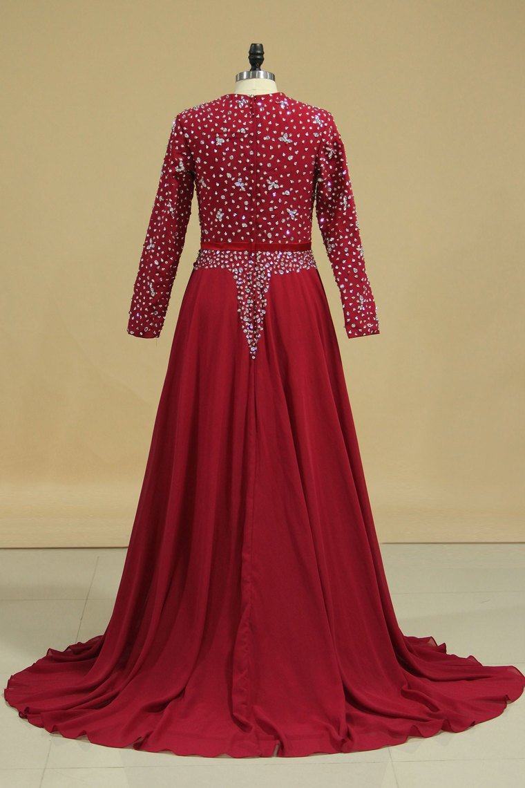 Muslim Prom Dresses Long Sleeves With Beading Floor Length,pl5719 on Luulla
